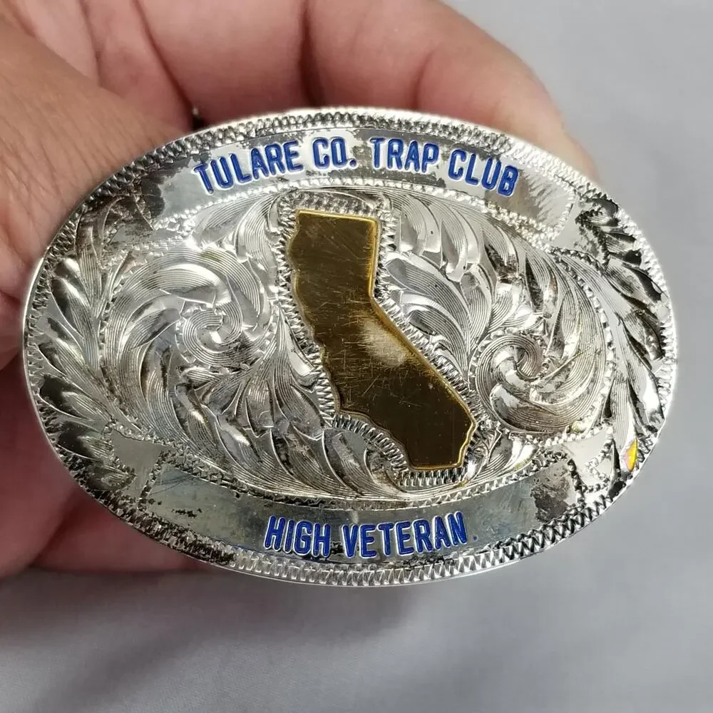 Vintage Belt Buckle Sterling Face‎ Tulare County CA Trap Club High Veteran